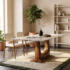Mosaico Marble & Sheesham Wood Dining Table