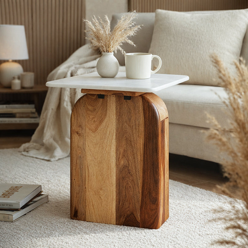 Timbero Marble Top and Wood End Table