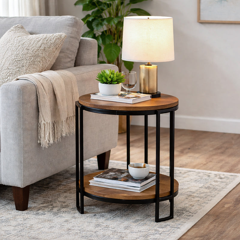 Solene Iron and Wood End Table