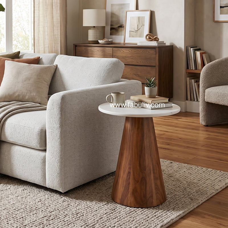 Novello Marble & Sheesham Wood End Table