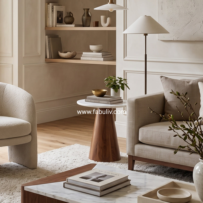 Novello Marble & Sheesham Wood End Table