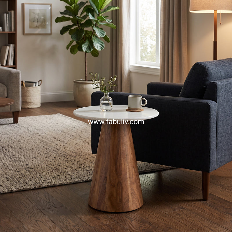 Novello Marble & Sheesham Wood End Table