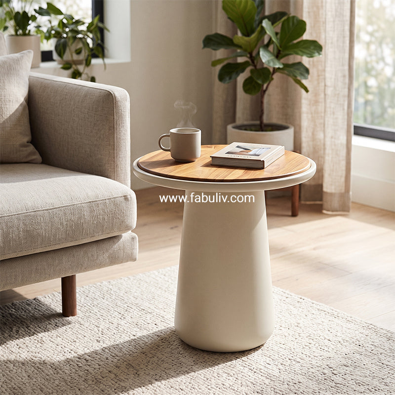 Belloro End Table in Teak & Oyster White Colour