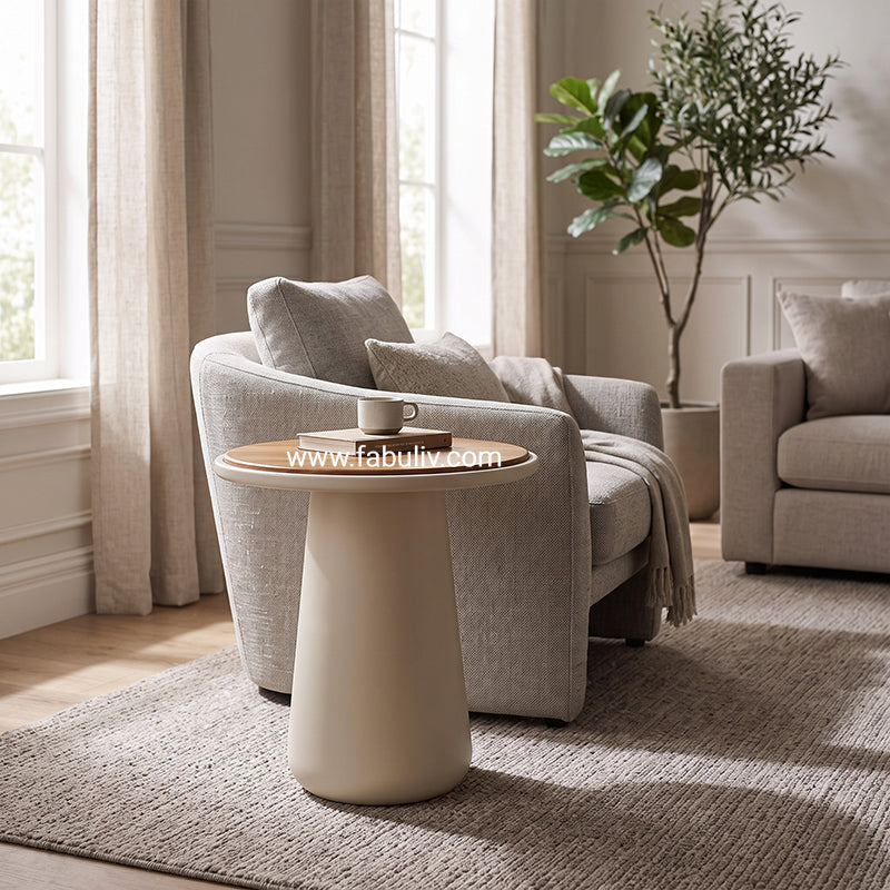 Belloro End Table in Teak & Oyster White Colour