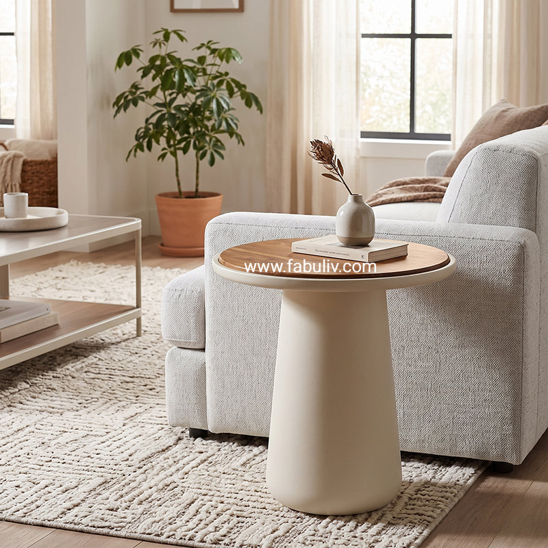 Belloro End Table in Teak & Oyster White Colour