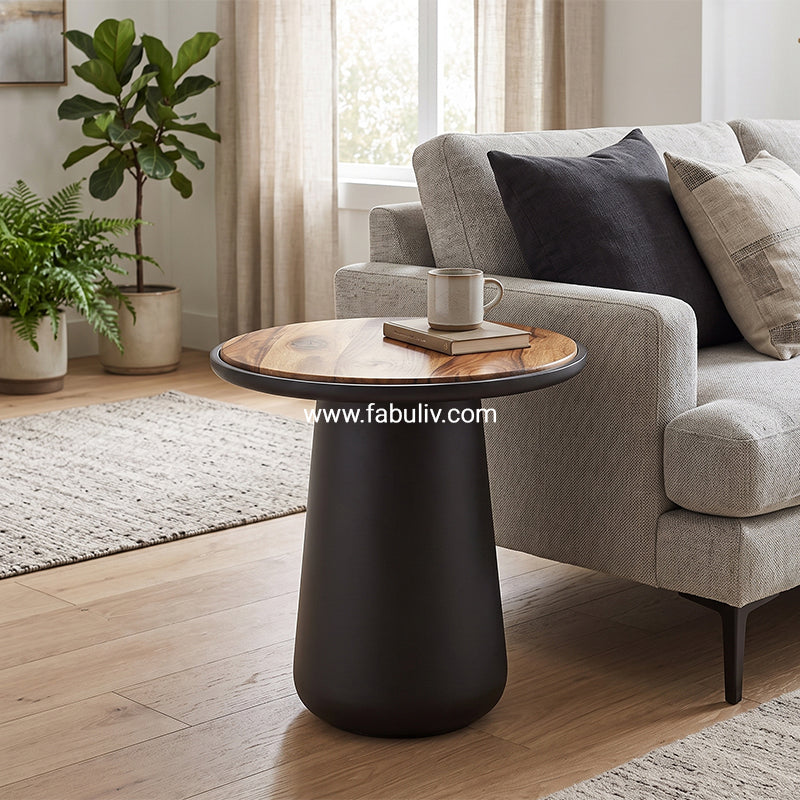 Belloro End Table in Teak & Black Colour