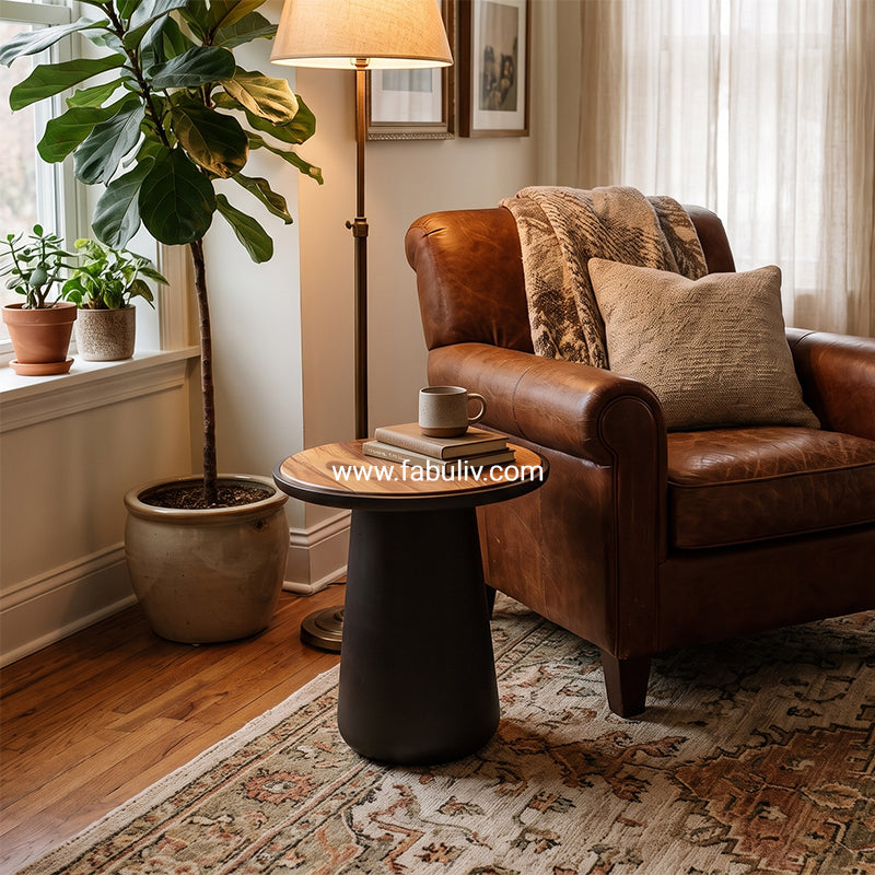 Belloro End Table in Teak & Black Colour
