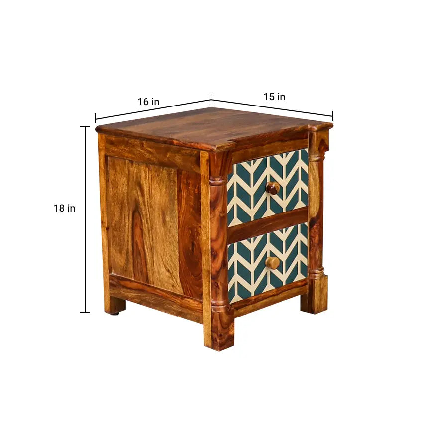 Raison Hand Painted Solid Wood Bedside Table