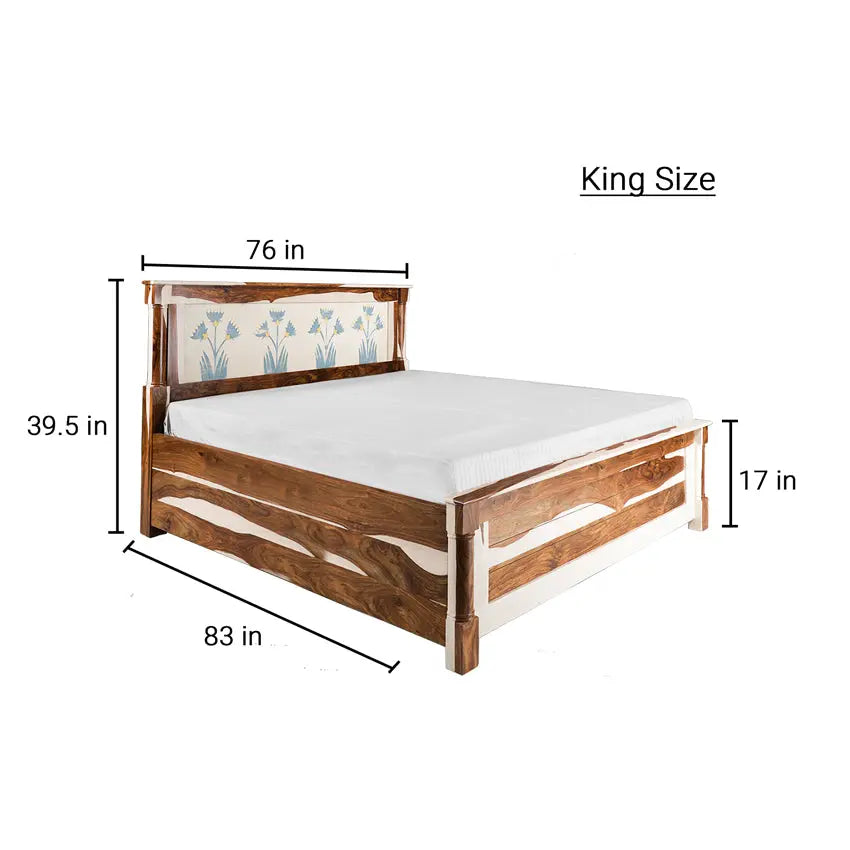 Orion Solid Sheesham Wood Bed with Hand Painting Fabuliv