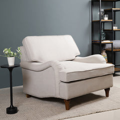 Francis Solid Wood Single Seater Sofa with Linen Upholstery