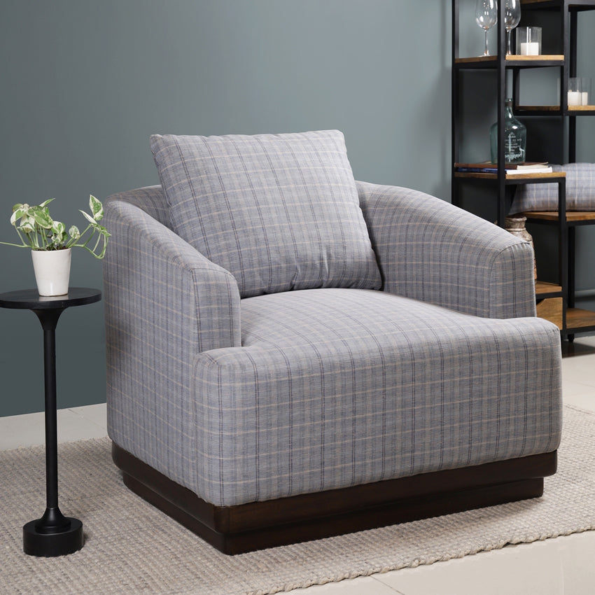 Samuel Solid Wood Single Seater Sofa in Marine Blue