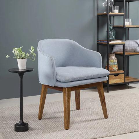 Freya Sheesham Wood Dining Chair in Vintage Blue Fabuliv