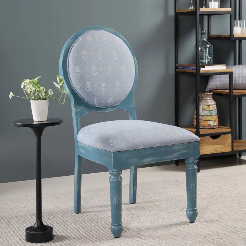 Gastone Solid Wood Dining Chair with Blue Upholstery