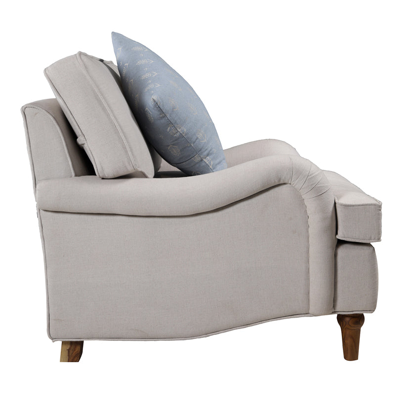 Francis Solid Wood Single Seater Sofa with Linen Upholstery