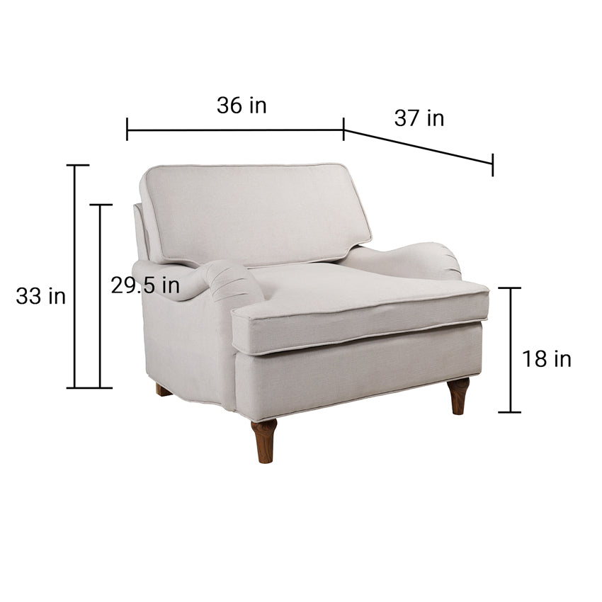 Francis Solid Wood Single Seater Sofa with Linen Upholstery