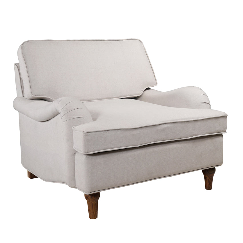 Francis Solid Wood Single Seater Sofa with Linen Upholstery