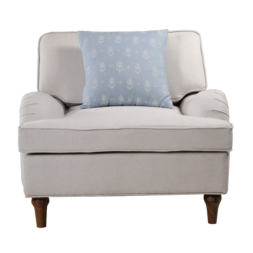 Francis Solid Wood Single Seater Sofa with Linen Upholstery