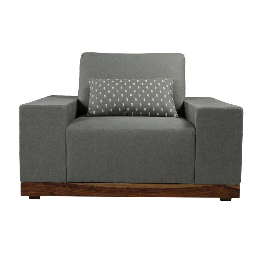 Valentina Single Seater Sofa with Sheesham Wood Base & Linen Fabric