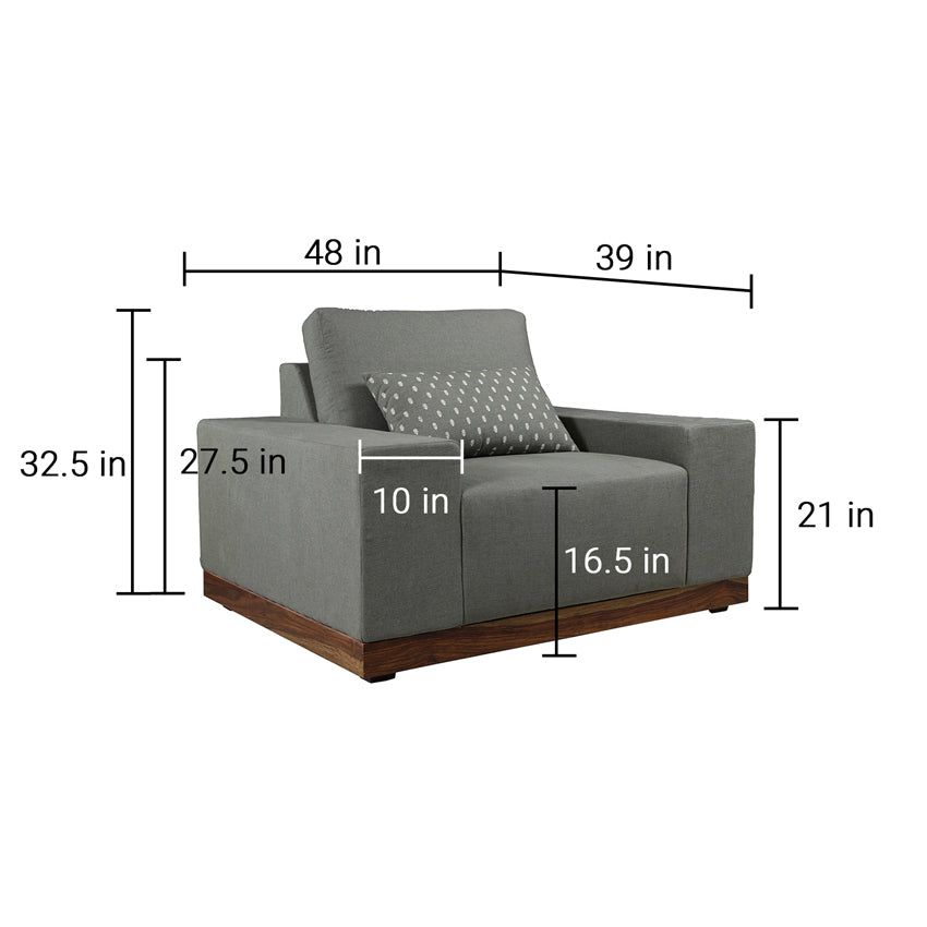 Valentina Single Seater Sofa with Sheesham Wood Base & Linen Fabric