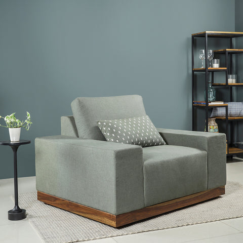 Valentina Single Seater Sofa with Sheesham Wood Base & Linen Fabric