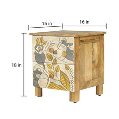 Pablo Solid Wood Bedside Table with Hand Carving