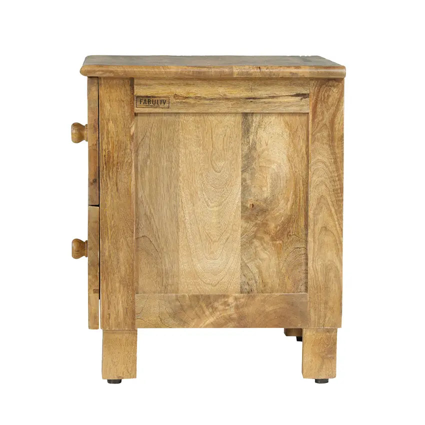 Pablo Solid Wood Bedside Table with Hand Carving