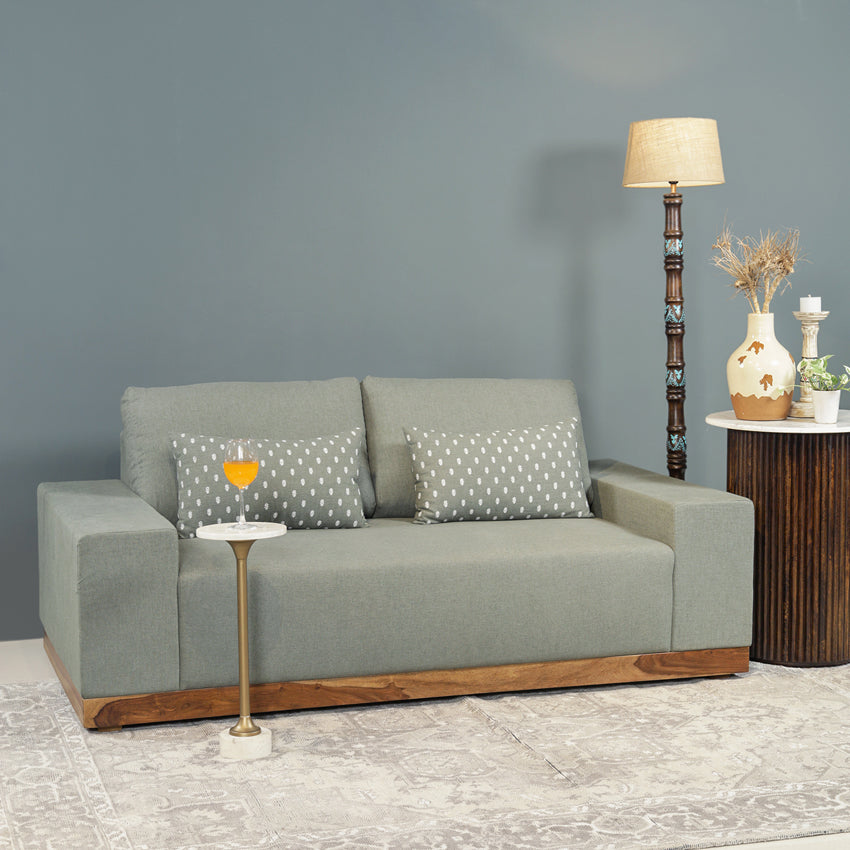 Valentina Two Seater Sofa with Sheesham Wood Base & Linen Fabric