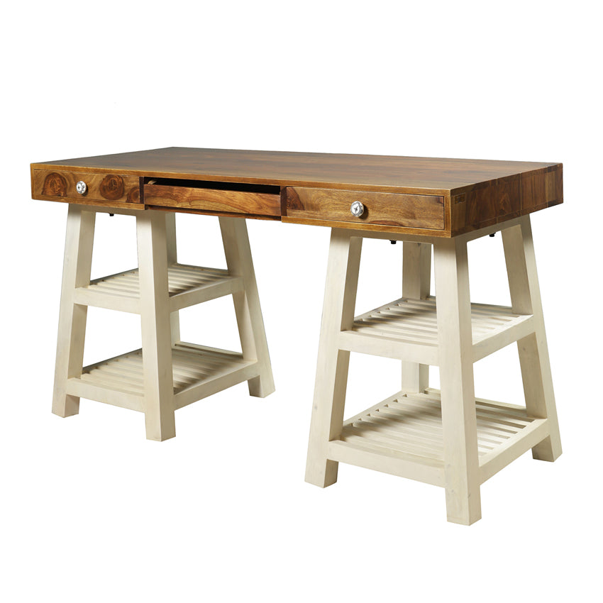Timothy Study Table in White and Teak Finish