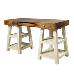 Timothy Study Table in White and Teak Finish