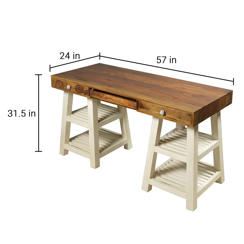 Timothy Study Table in White and Teak Finish