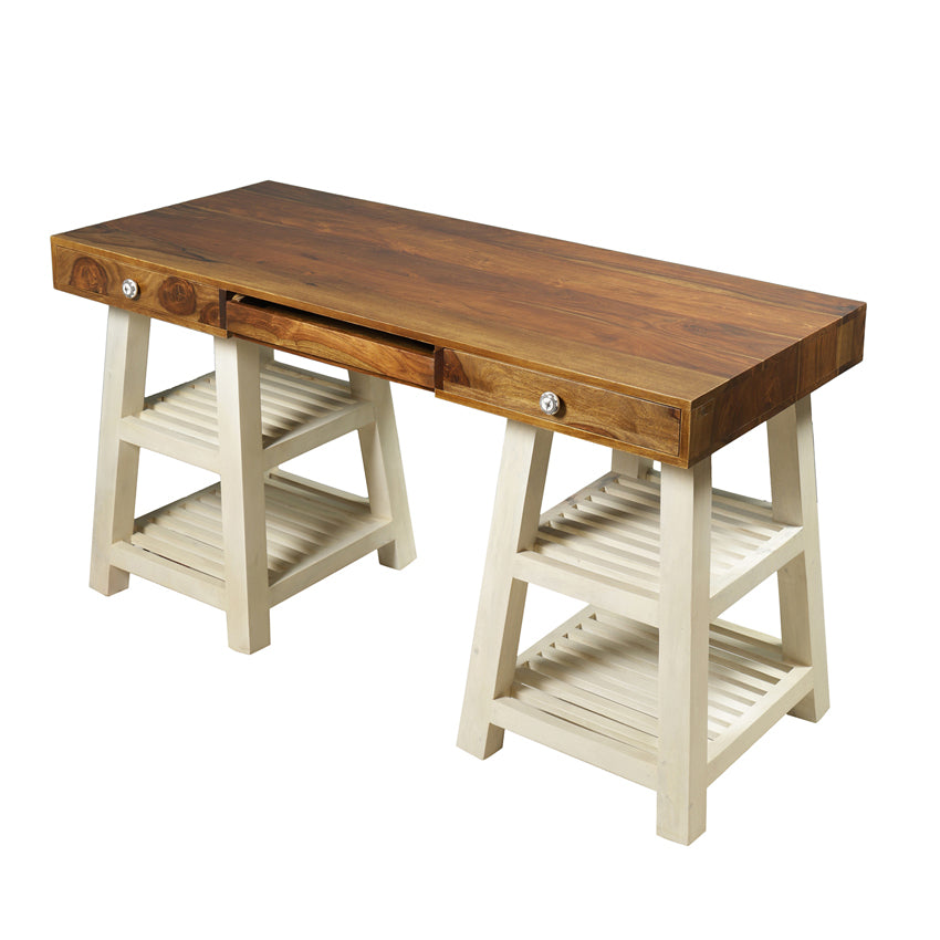 Timothy Study Table in White and Teak Finish