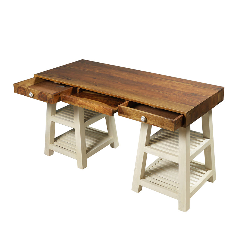 Timothy Study Table in White and Teak Finish