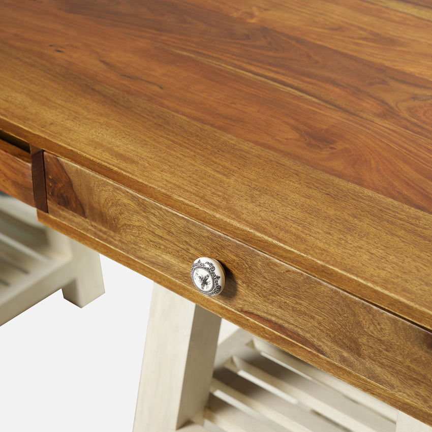 Timothy Study Table in White and Teak Finish