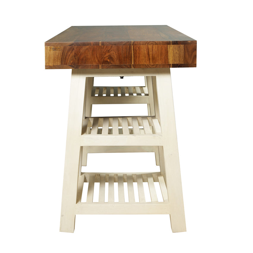 Timothy Study Table in White and Teak Finish