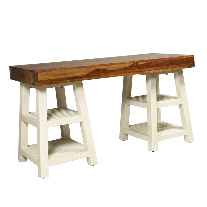 Timothy Study Table in White and Teak Finish
