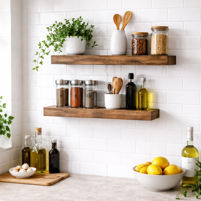 Set of two rustic wooden ledges