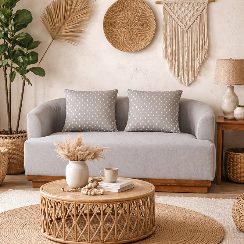 Samuel Solid Wood Two Seater Sofa In Grey & Brown