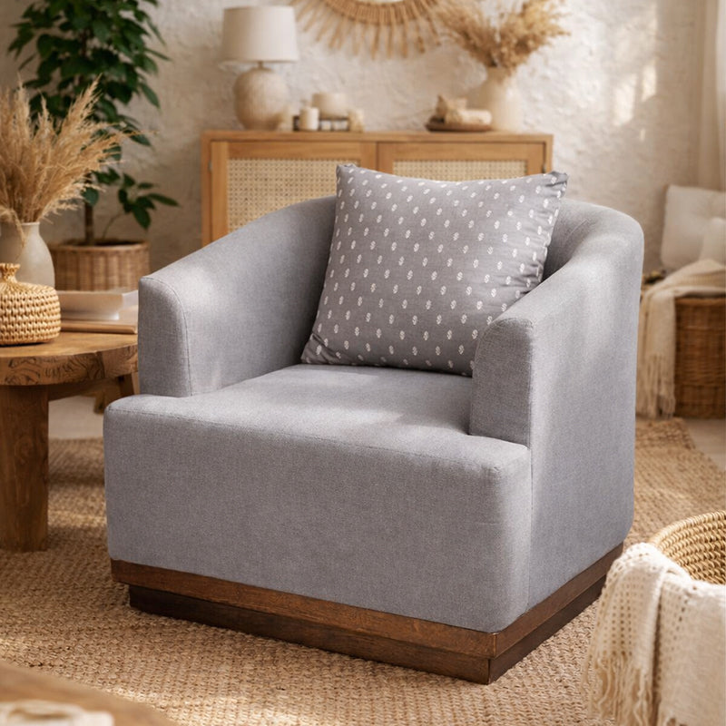 Samuel Solid Wood 1 Seater Sofa In Grey & Brown