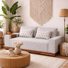 Valentina 2 Seater Sofa With Sheesham Wood Base & Linen Fabric