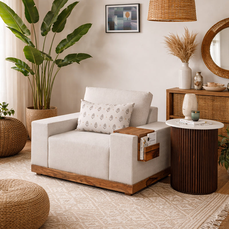 Valentina 1 Seater Sofa With Sheesham Wood Base & Linen Fabric