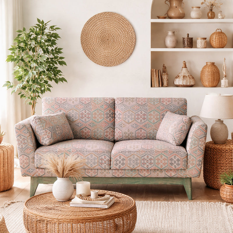 Victoria Solid Wood Two Seater Sofa with Hand Woven Upholstery