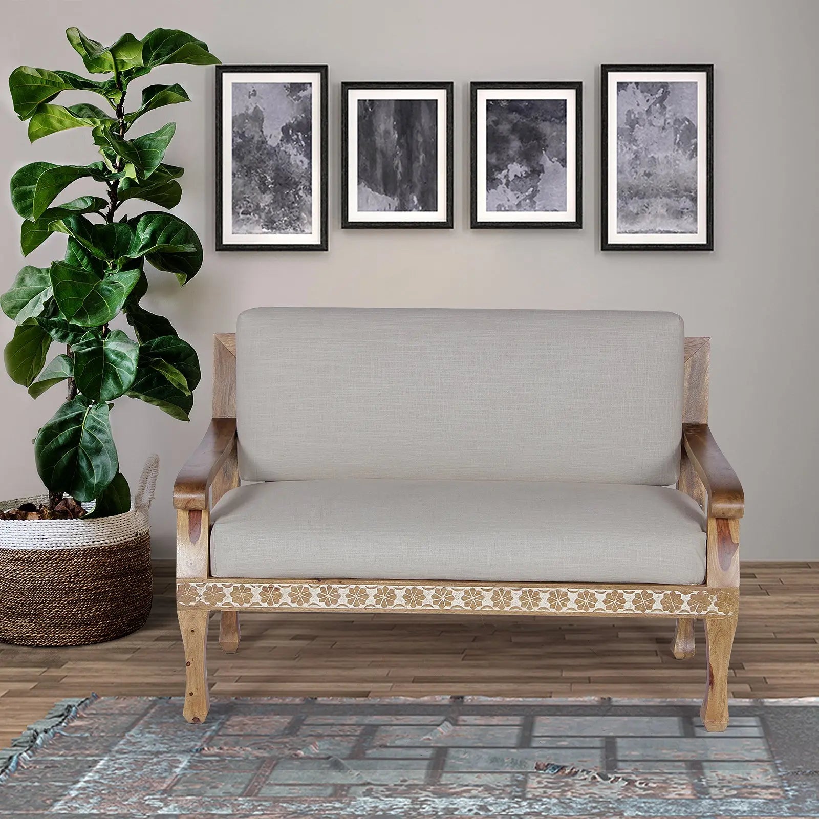 Olivia Solid Wood Hand Carved Two Seater Sofa