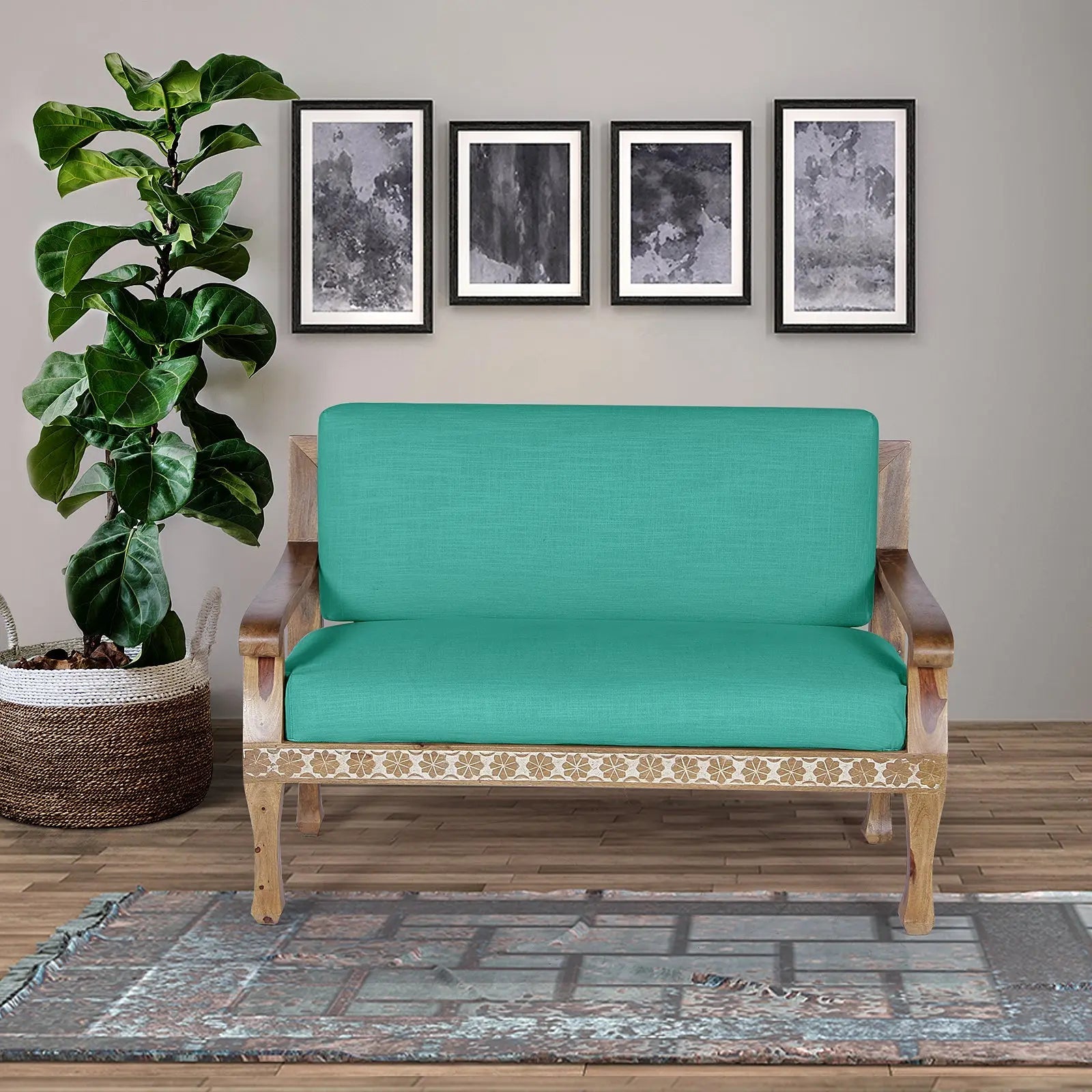 Olivia Solid Wood Hand Carved Two Seater Sofa