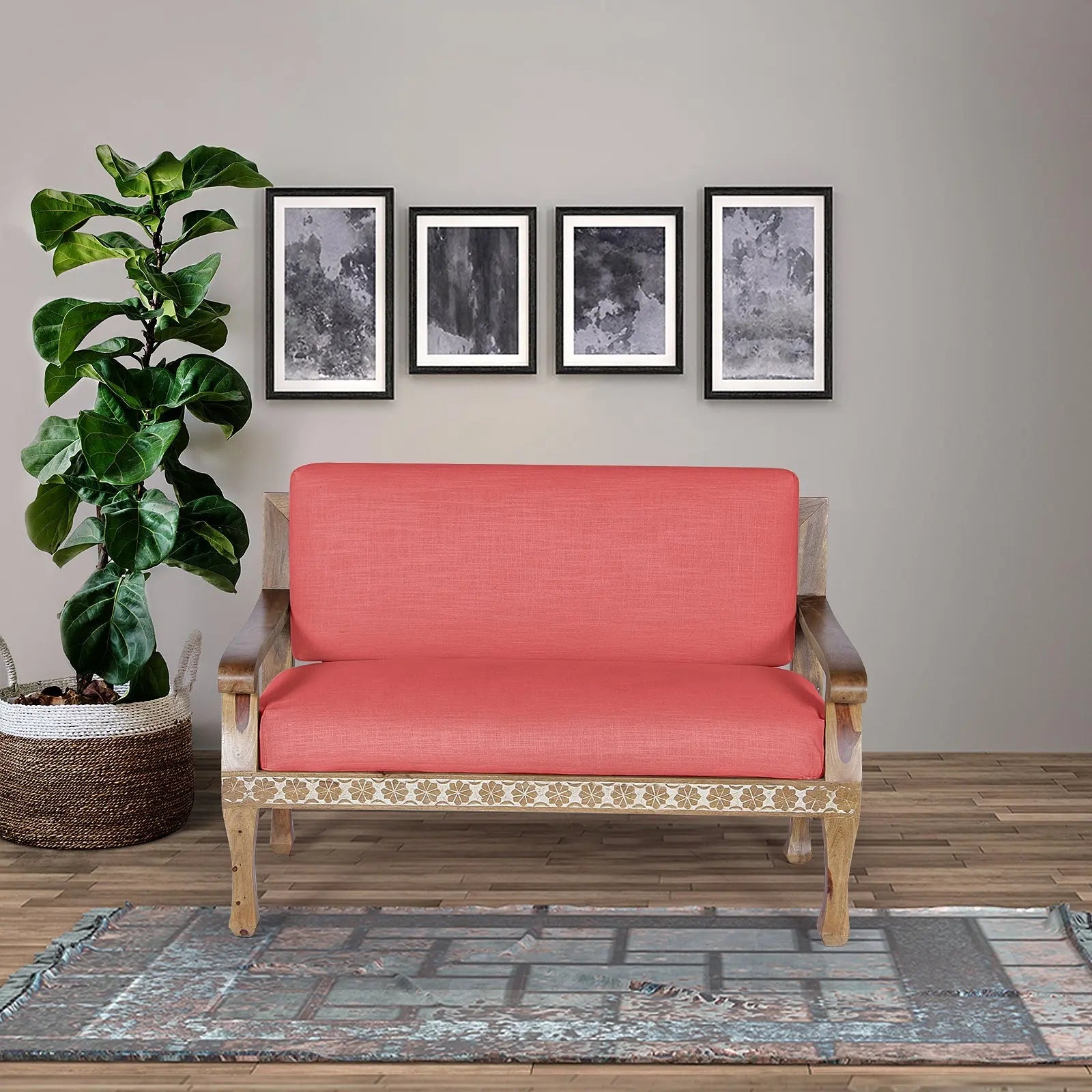 Olivia Solid Wood Hand Carved Two Seater Sofa
