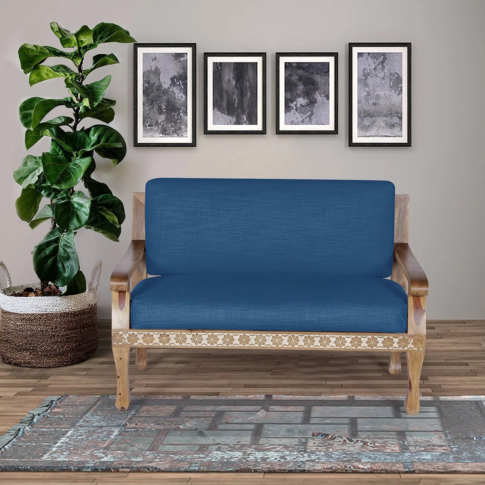Olivia Solid Wood Hand Carved Two Seater Sofa