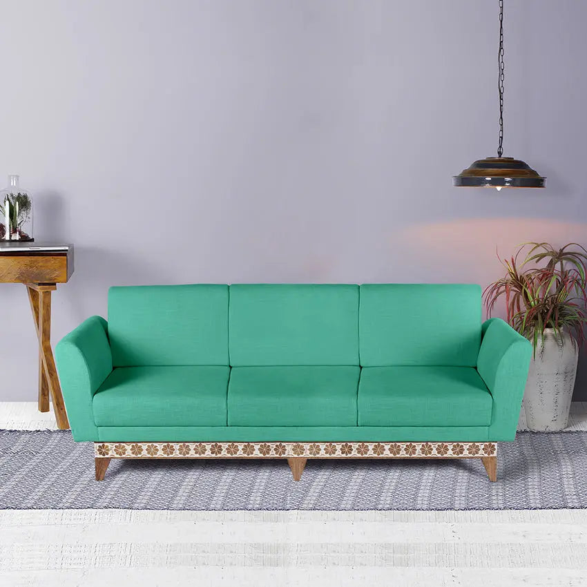 David Solid Wood Hand Carved Three Seater Sofa