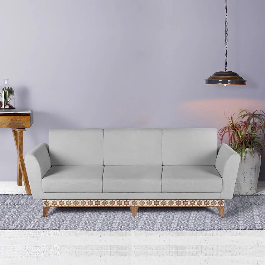 David Solid Wood Hand Carved Three Seater Sofa