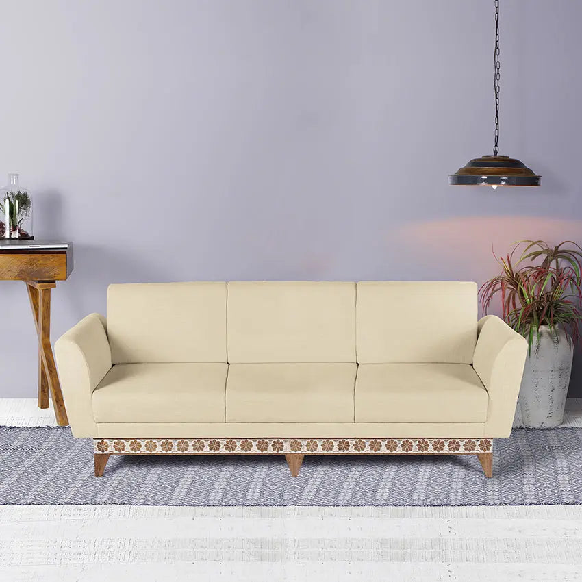 David Solid Wood Hand Carved Three Seater Sofa