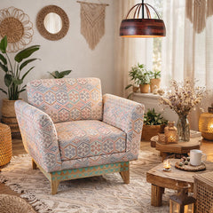 Victoria Solid Wood Hand Carved One Seater Sofa with Hand Woven Upholstery