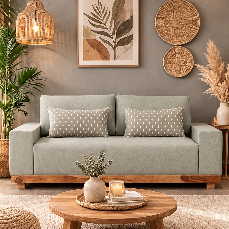 Valentina Two Seater Sofa with Sheesham Wood Base & Linen Fabric